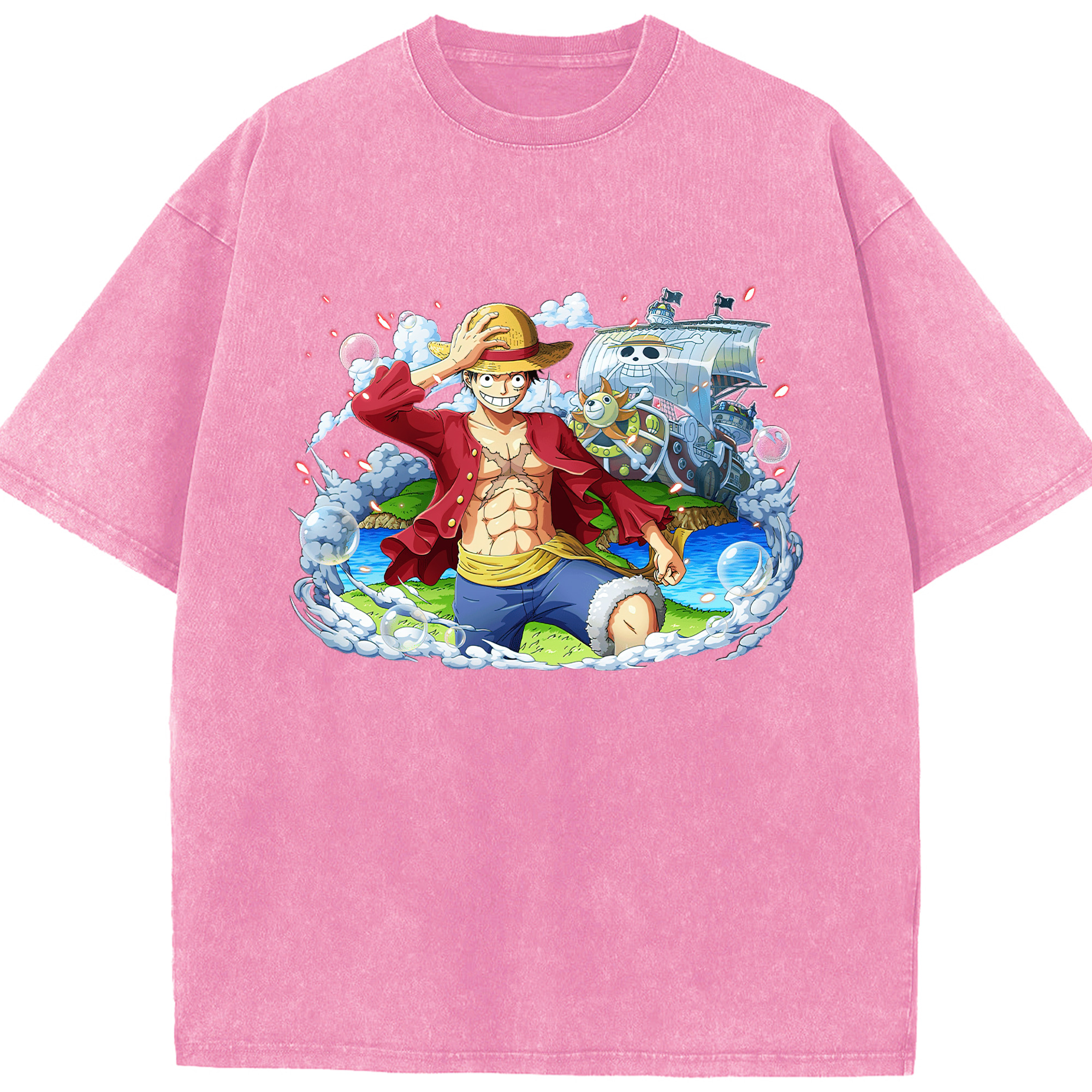 ワンピース モンキー・D・ルフィ ONE PIECE Monkey D. Luffy 綿100% ヴィンテージ風 半袖Tシャツ（フロントプリント）